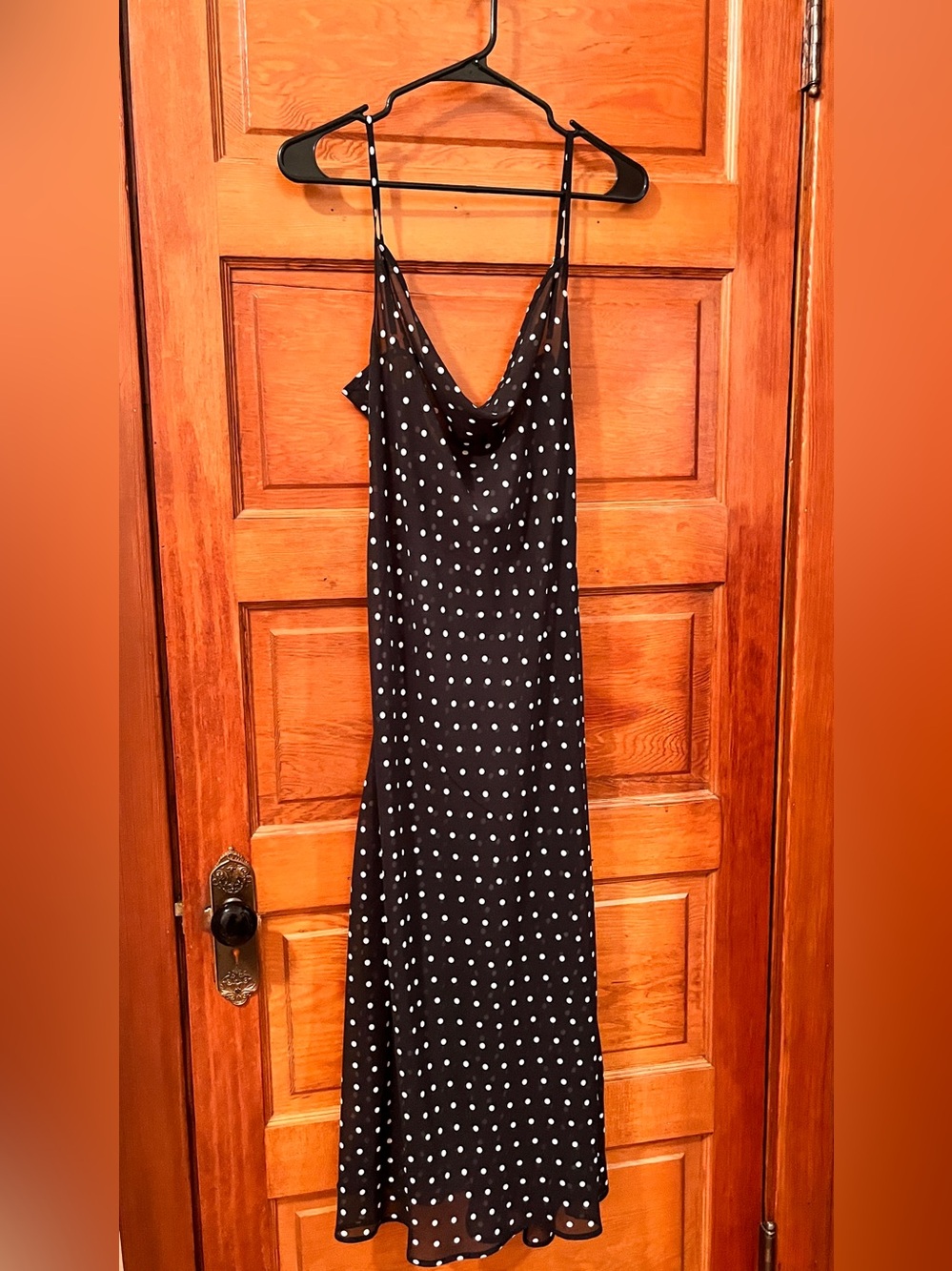 Commense Chiffon Sheer Polka Dot Print
Backless Long Dress - Size XL